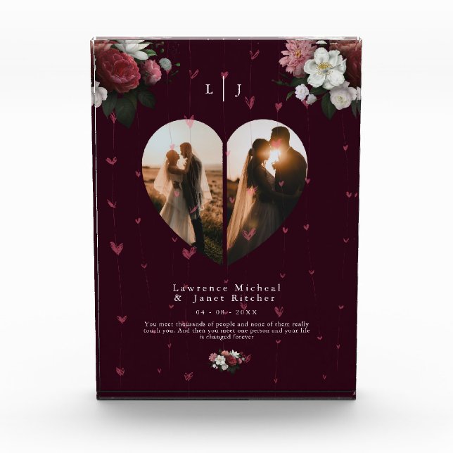 Modern Red Custom Heart shape gift for her & him Photo Block (Front)