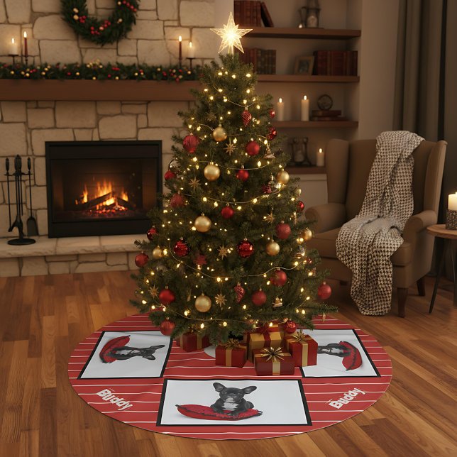 Modern Red Dog Pet Photo Brushed Polyester Tree Skirt (Creator Uploaded)