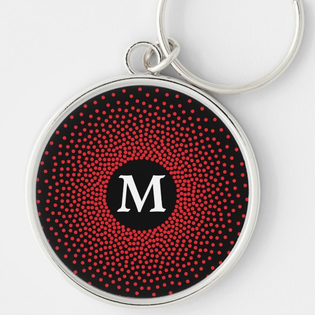 Modern Red Dot Pattern with MONOGRAM Keychain (Front)