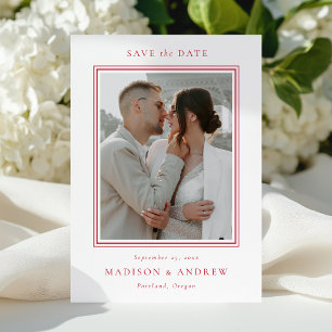 Modern Red Double Border 2 Photo Wedding Save The Date