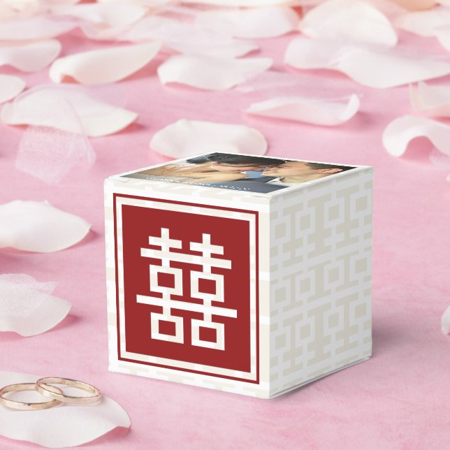 Modern Red Double Happiness Chinese Wedding Photo Favor Box (Wedding)