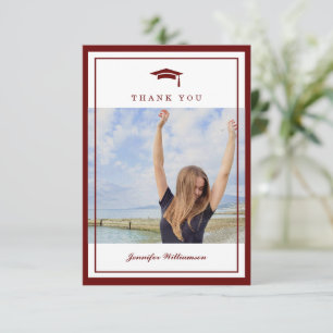 Modern Red Elegant Script Graduation Photo Thank You Card