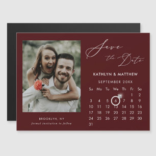Modern Red Elegant Script Photo Save The Date Magnetic Invitation