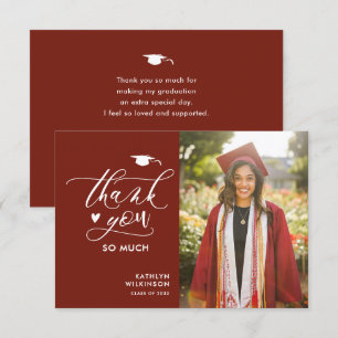 Modern Red Elegant Script Photo Simple Graduation Thank You Card