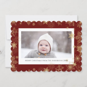 Modern Red Elegant Script Snowflakes Bokeh Overlay Holiday Card