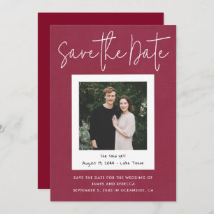 Modern Red Engagement Snapshot Photo Save the Date Invitation