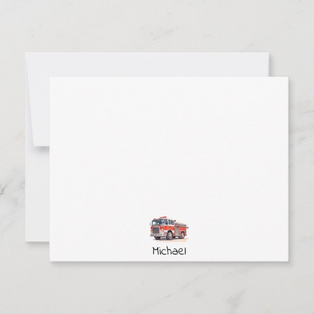 Modern Red Fire Truck Personalized Name Card (Front)