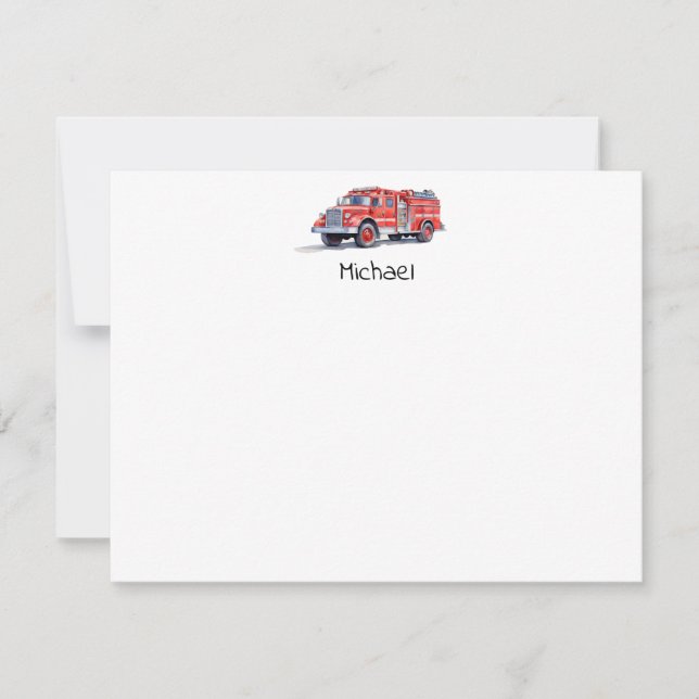 Modern Red Fire Truck Personalized Name Card (Front)