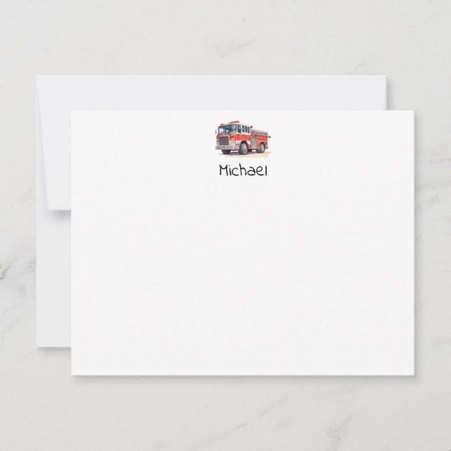 Modern Red Fire Truck Personalized Name Card (Front)