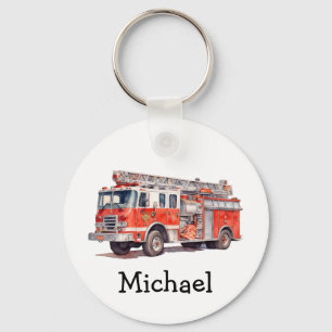 Modern Red Fire Truck Personalized Name Keychain