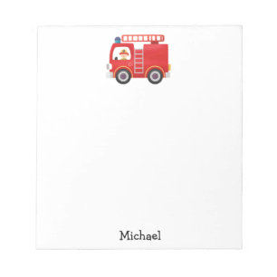 Modern Red Fire Truck Personalized Name Notepad