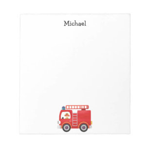 Modern Red Fire Truck Personalized Name Notepad