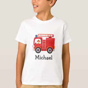 Modern Red Fire Truck Personalized Name  T-Shirt