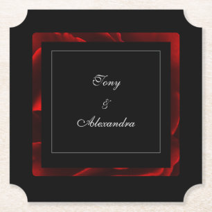 Modern Red Floral Black and White Paper Coaster