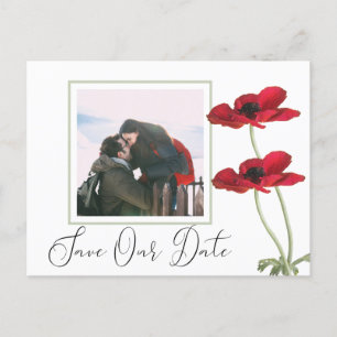 Modern Red Floral Botanical Wedding Save the Date Announcement Postcard