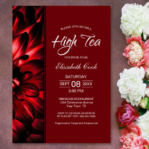 Modern Red Floral High Tea Bridal Shower Invitation