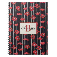 Modern Red Floral Monogram Spiral Photo Notebook