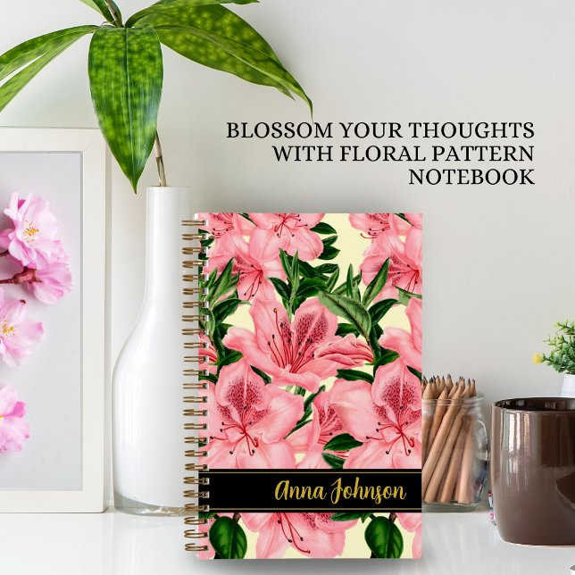 Modern Red Floral Pattern Personalized Name  Notebook (Creator Uploaded)