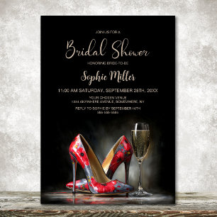 Modern Red Floral Stiletto Shoes Bridal Shower Invitation