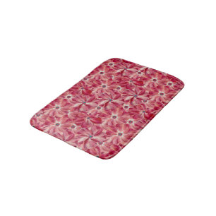 Modern Red Flowers Watercolor Floral Pattern Bath Mat