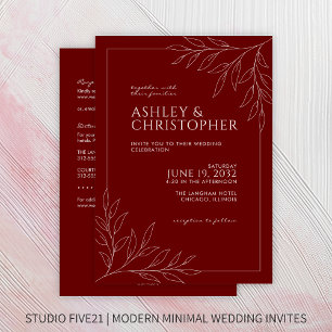 Modern Red Foliage Outline All-in-One Wedding Invitation