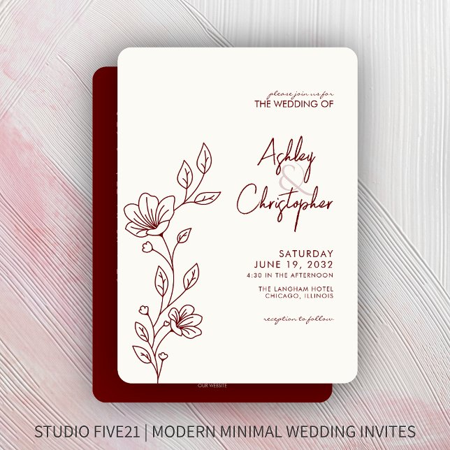 Modern Red Foliage Outline All-in-One Wedding Invitation (Creator Uploaded)
