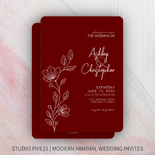 Modern Red Foliage Outline All-in-One Wedding Invitation