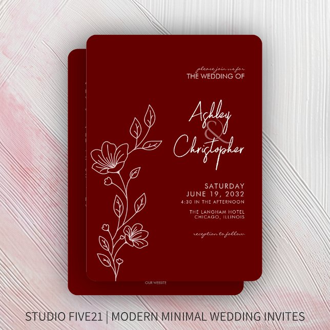 Modern Red Foliage Outline All-in-One Wedding Invitation (Creator Uploaded)
