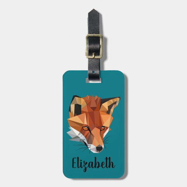 Modern Red Fox & Hand Lettering Script Luggage Tag (Front Vertical)