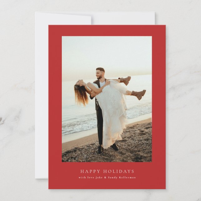 modern red frame 4 photo christmas happy holiday card (Front)