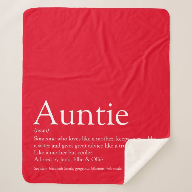 Modern Red Fun Cool Aunt Auntie Definition Sherpa Blanket (Front)