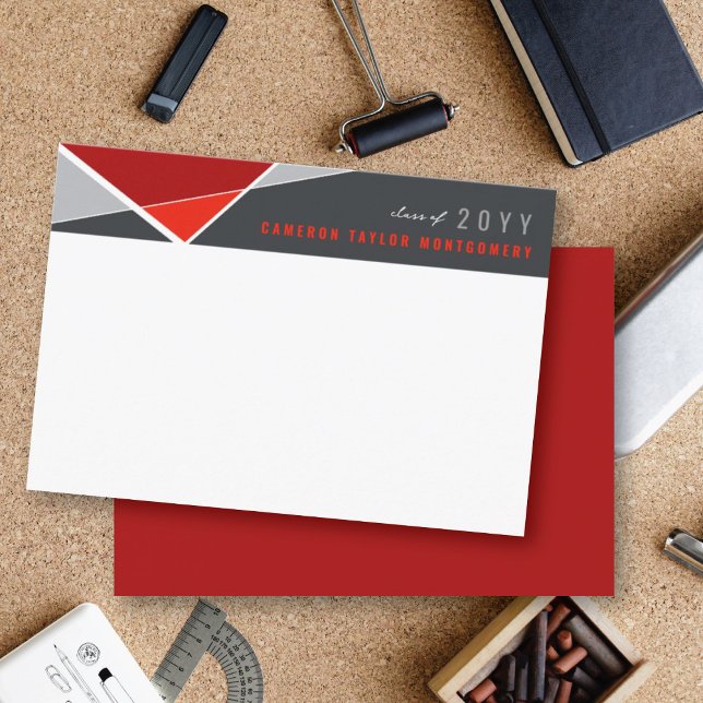 Modern Red Geometric Blocks Graduation Thank You Announcement (Modern Red Geometric Color Blocks Criss Cross Graduation Thank You Card @ zazzle.com/color_therapy)