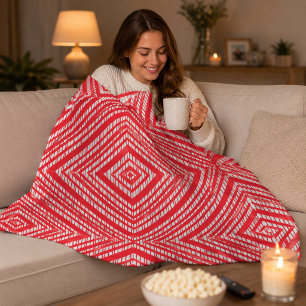 Modern Red Geometric Fleece Blanket