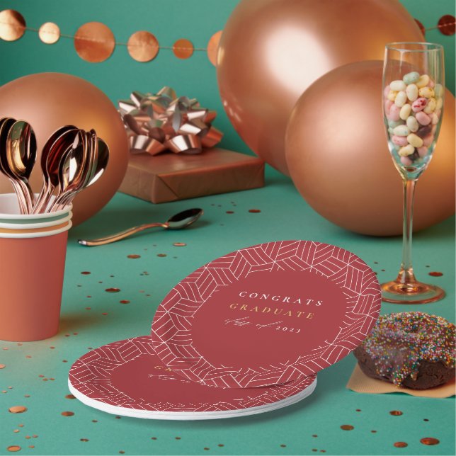 Modern Red Geometric Graduation Party Paper Plate (Multi)