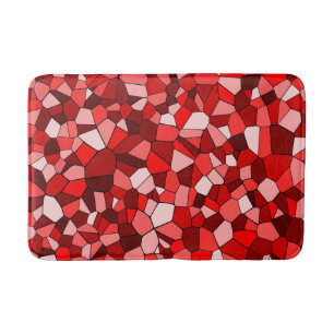 Modern Red Geometric Mosaic Pattern Bath Mat