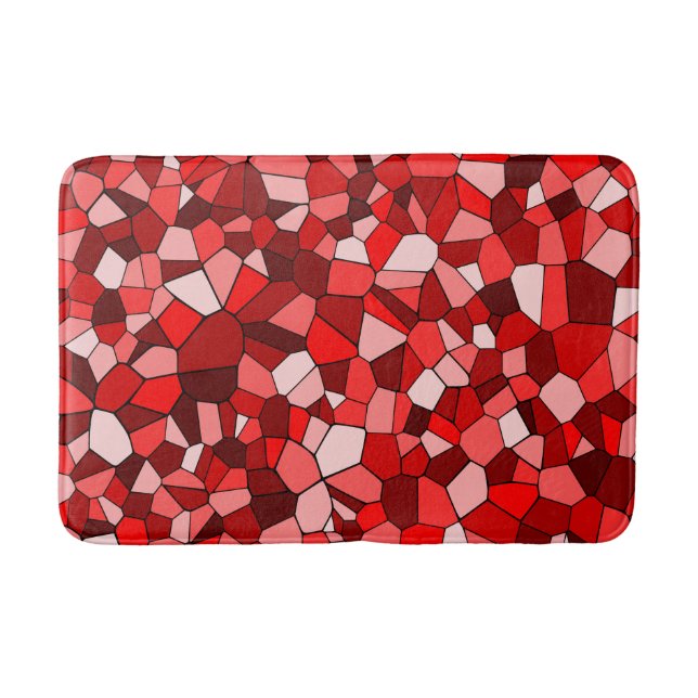 Modern Red Geometric Mosaic Pattern Bath Mat (Front)