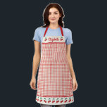 Modern Red Gingham Cherry Pattern Baking Apron<br><div class="desc">An elegant personalized red and white gingham with cherries decorate this baking apron.  Personalize it with your name. Makes a cute gift for a friend. Great for birthdays,  Valentines Day,  etc. Designed for you by Blackberry Boulevard.</div>