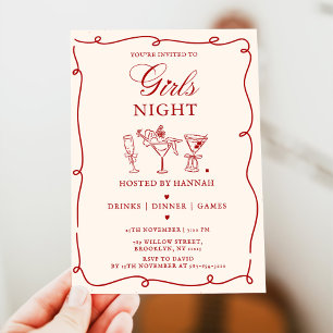 Modern Red Girls Night Dinner Party Invitation