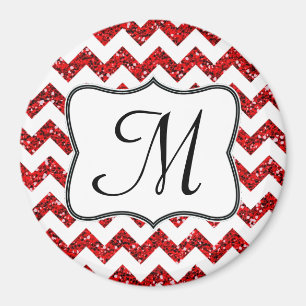Modern Red Glitter Chevron Monogram Initial Magnet