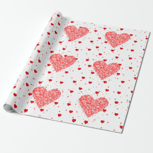Modern Red Glitter Hearts Pattern Wrapping Paper