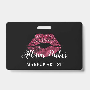 Modern Red Glitter Lips Makeup Artist Badge