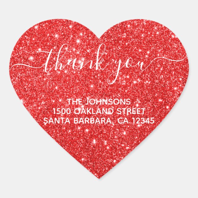 Modern red Glitter Thank You  Heart Sticker (Front)