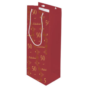 Modern Red Gold 50 Fabulous Birthday Wine Gift Bag
