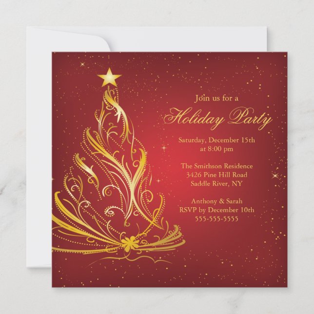 Modern Red & Gold Christmas Holiday Party Invitation (Front)