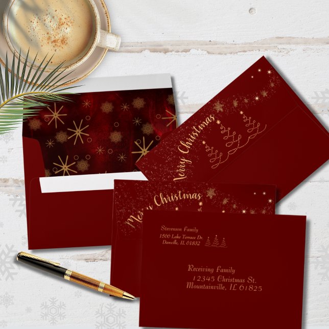 Modern Red Gold Christmas Trees Address Envelope (Modern Red Gold Christmas Trees Address Envelope)