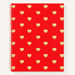Modern Red Gold Love Hearts Notebook