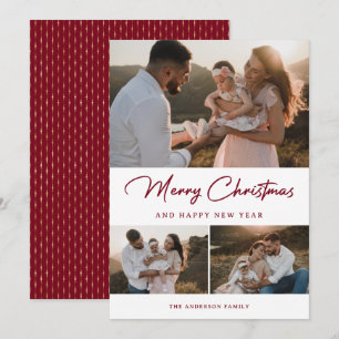 Modern Red Gold Photo Collage Holiday Card