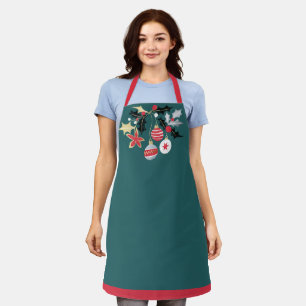 Modern Red Gold & Silver Ornaments Apron