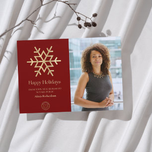 Modern Red Gold snowflake Notary Happy Holidays Holiday Card