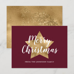 Modern Red Gold Star Christmas Postcard